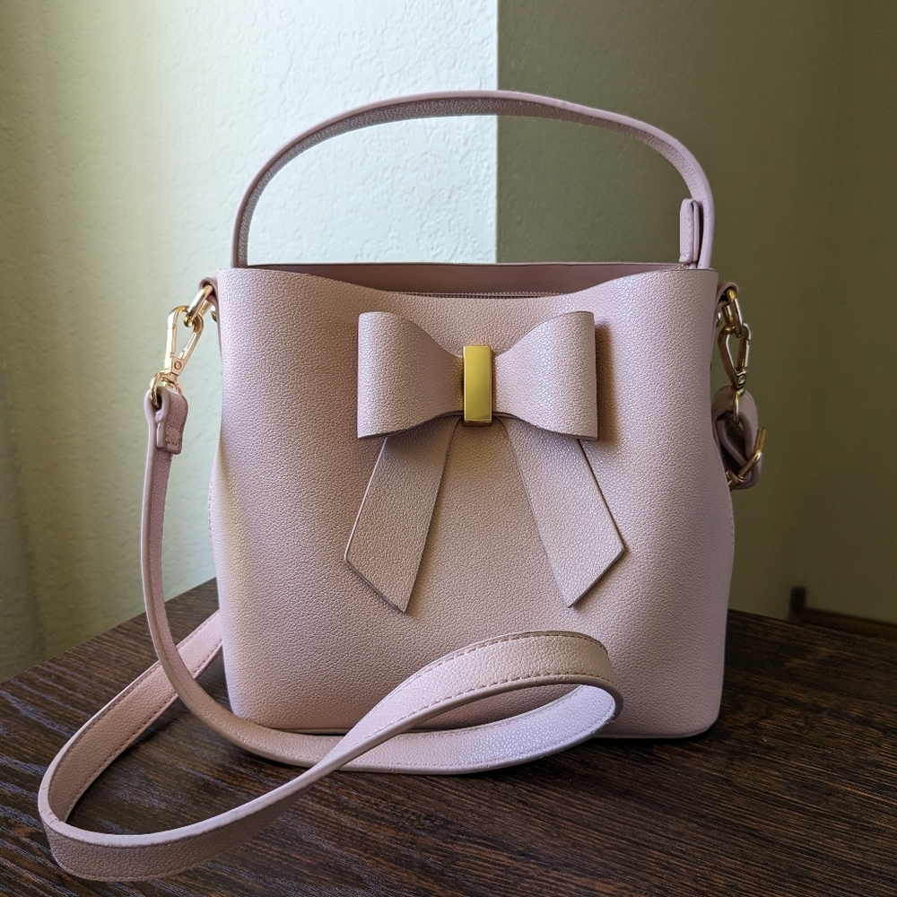 LD Like Dreams Pink Faux Leather Bow Top Handle Shoulder Bag Purse